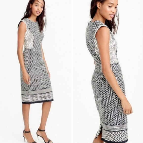 J. Crew Black/White Paneled Geometric Jacquard Dress Size 00 - Picture 2 of 10